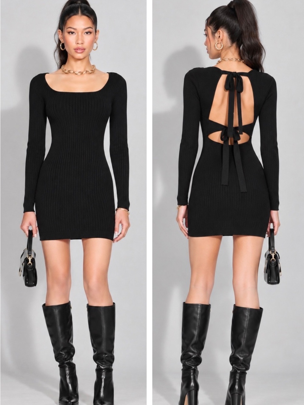 ASTR The Label Lorena Black Ribbed Open Back Mini Dress Size M